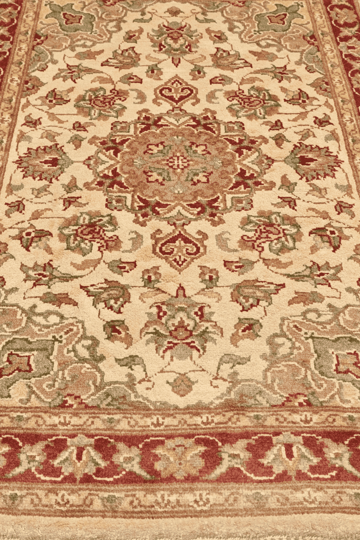 One-of-a-kind cream and brick red Tabriz design entrance mat