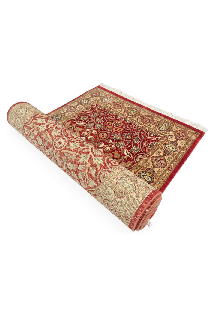 Deep red and cream arabesque runner for a hallway