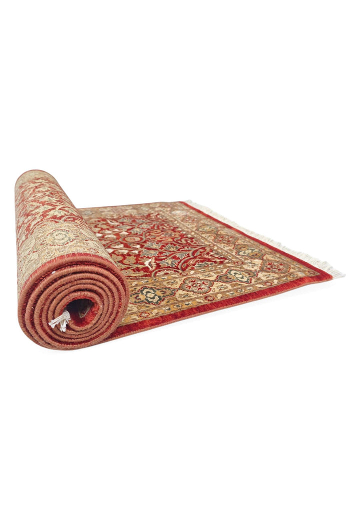 One-of-a-kind deep red and cream arabesque Pakistani runner