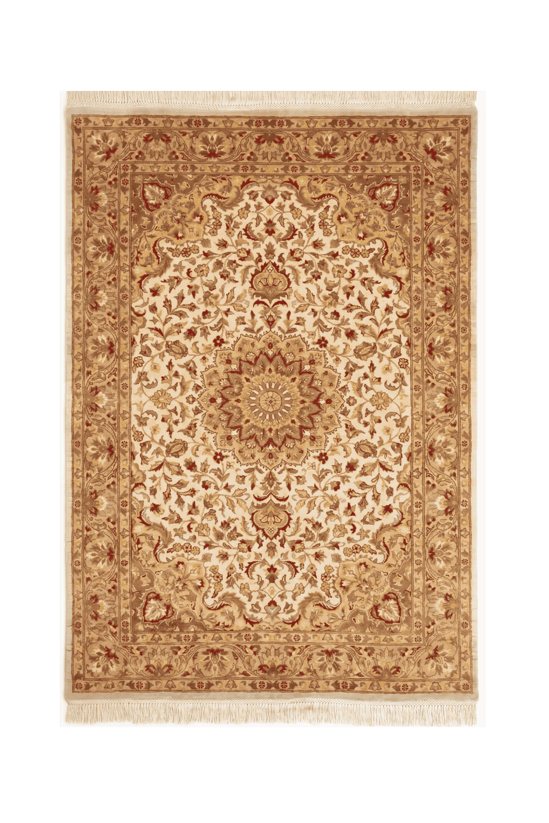 Ivory medallion Tabriz rug in hand-knotted pure silk