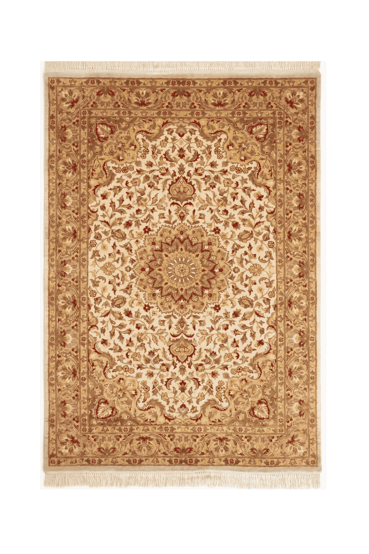 Ivory medallion Tabriz rug in hand-knotted pure silk