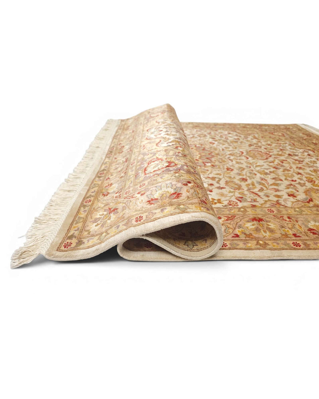Ivory medallion Tabriz rug, hand-knotted pure silk