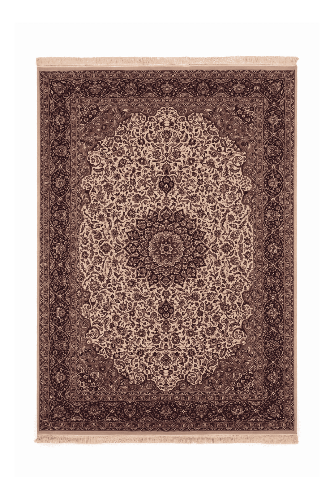 Ivory and navy Shah Abbasi floral medallion rug in wool and silk, 187×277cm