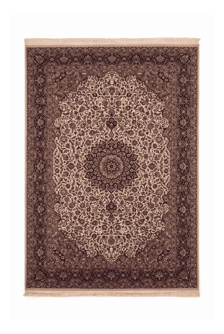 Ivory and navy Shah Abbasi floral medallion rug in wool and silk, 187×277cm