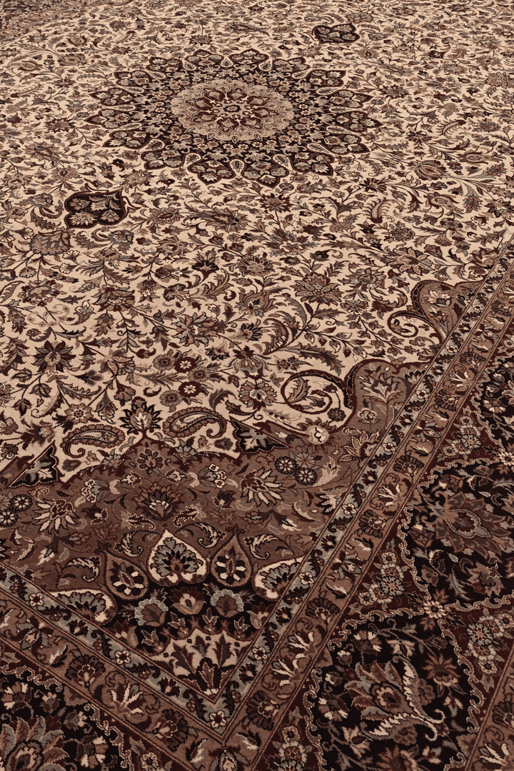 Shah Abbasi floral medallion detail in ivory and navy