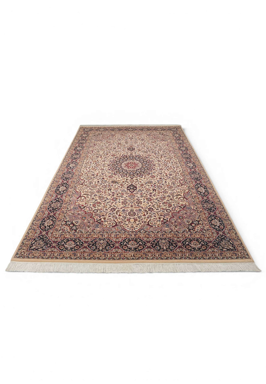 Wool and silk pile of ivory navy rug, 187×277cm
