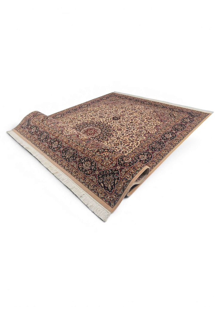 One-of-a-kind ivory and navy Shah Abbasi Pakistani rug