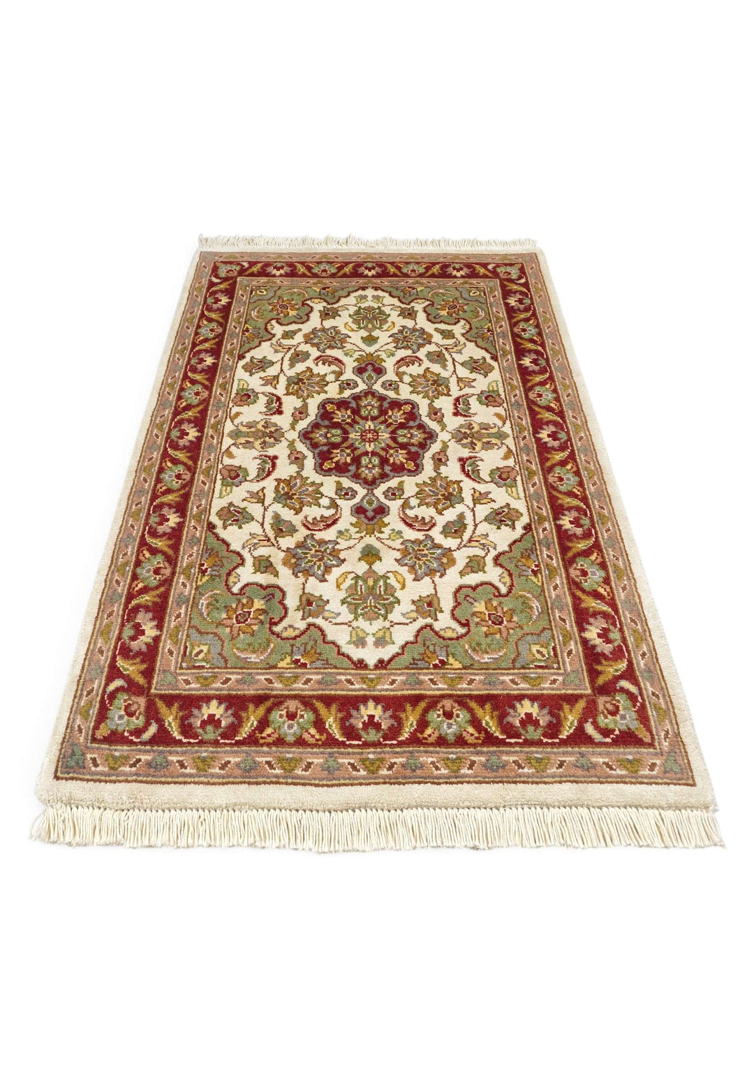 Border detail of ivory deep red Tabriz hand-knotted rug