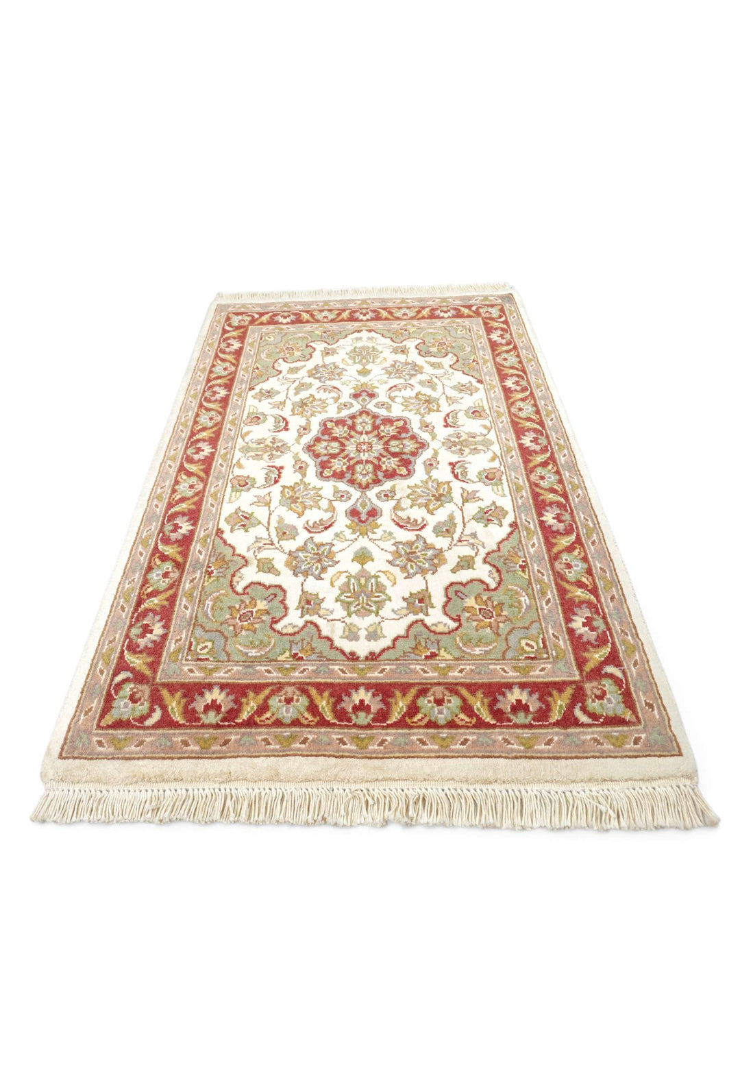 Wool and silk pile of ivory deep red Tabriz rug, 60×91cm