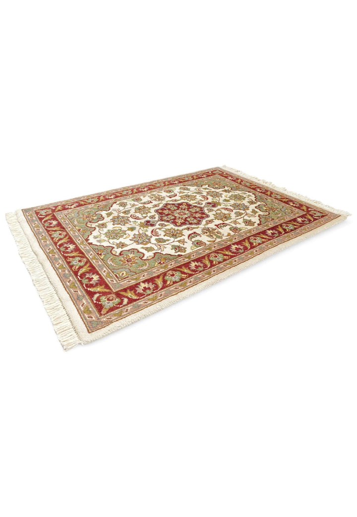 Ivory deep red Tabriz rug 60×91cm, entrance mat size