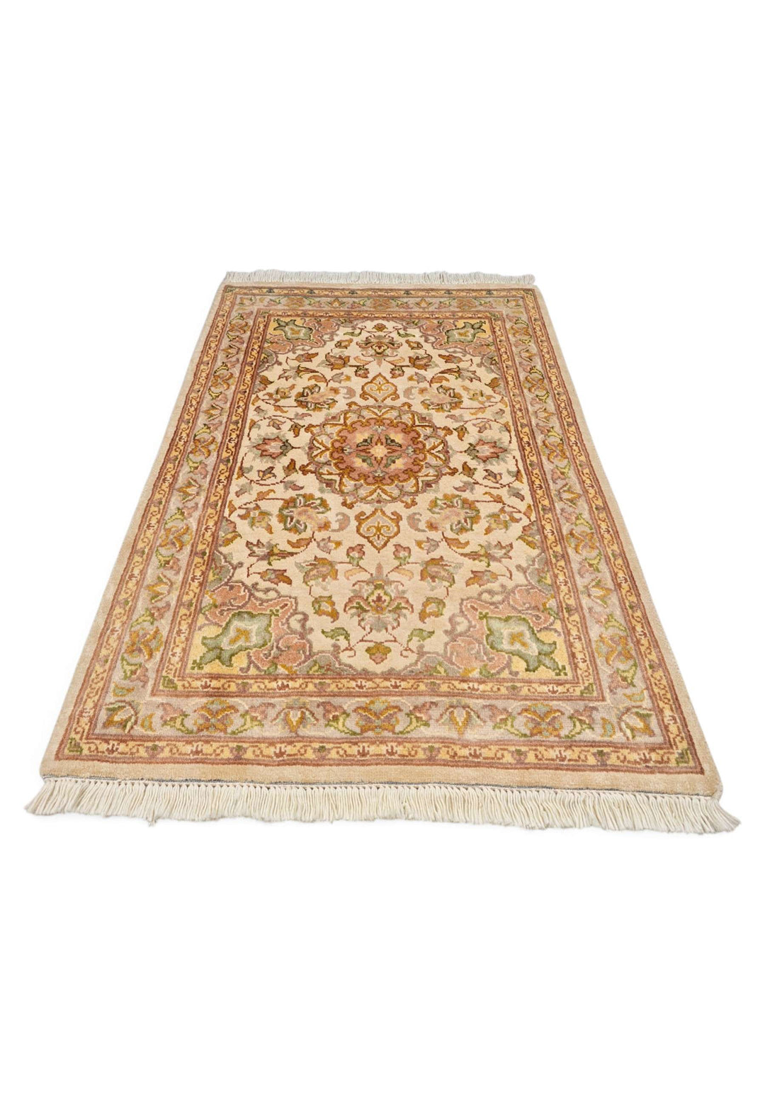 Border detail of ivory coral Tabriz hand-knotted rug