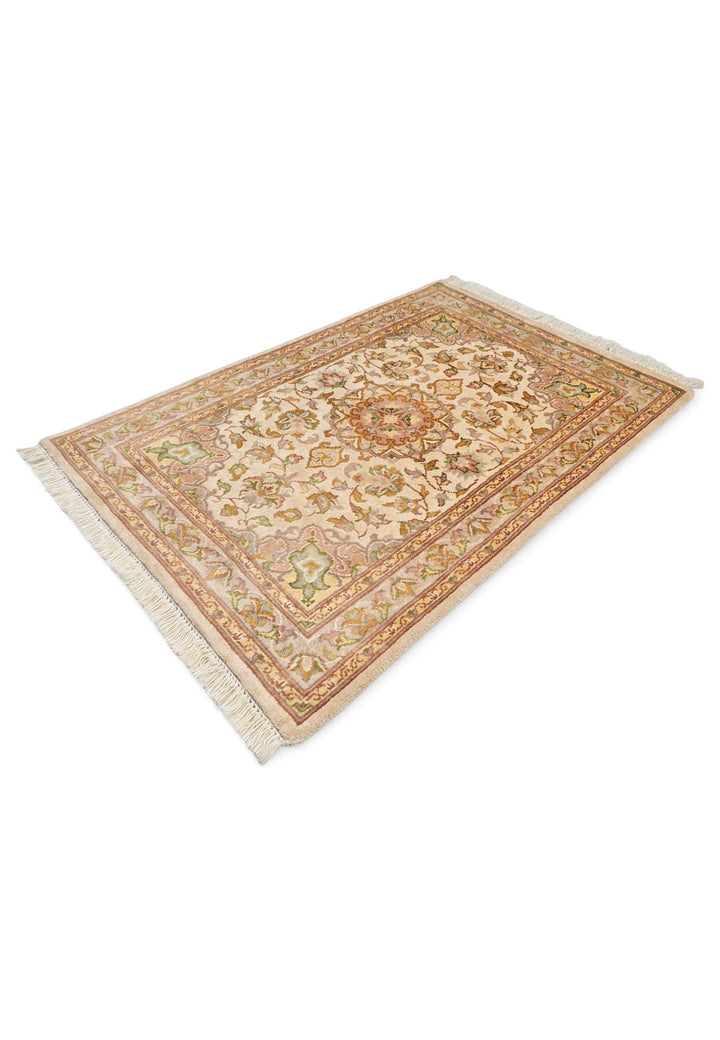 Wool and silk pile of ivory coral Tabriz rug, 61×92cm