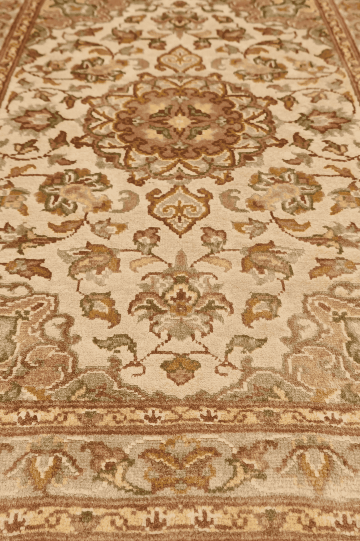 One-of-a-kind ivory and coral Tabriz design entrance mat