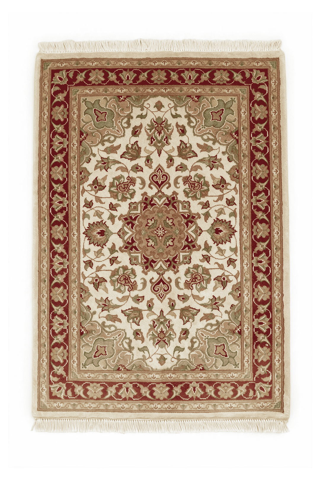 Ivory and deep red Tabriz cloud band medallion rug, 62×93cm, entrance mat