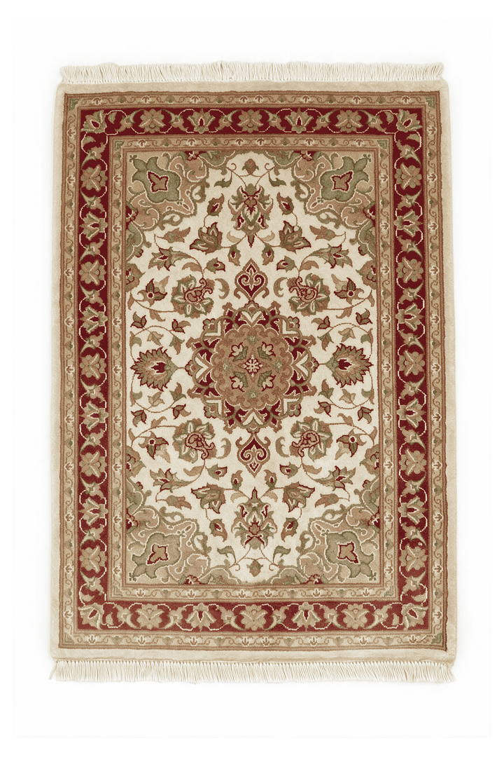 Ivory and deep red Tabriz cloud band medallion rug, 62×93cm, entrance mat