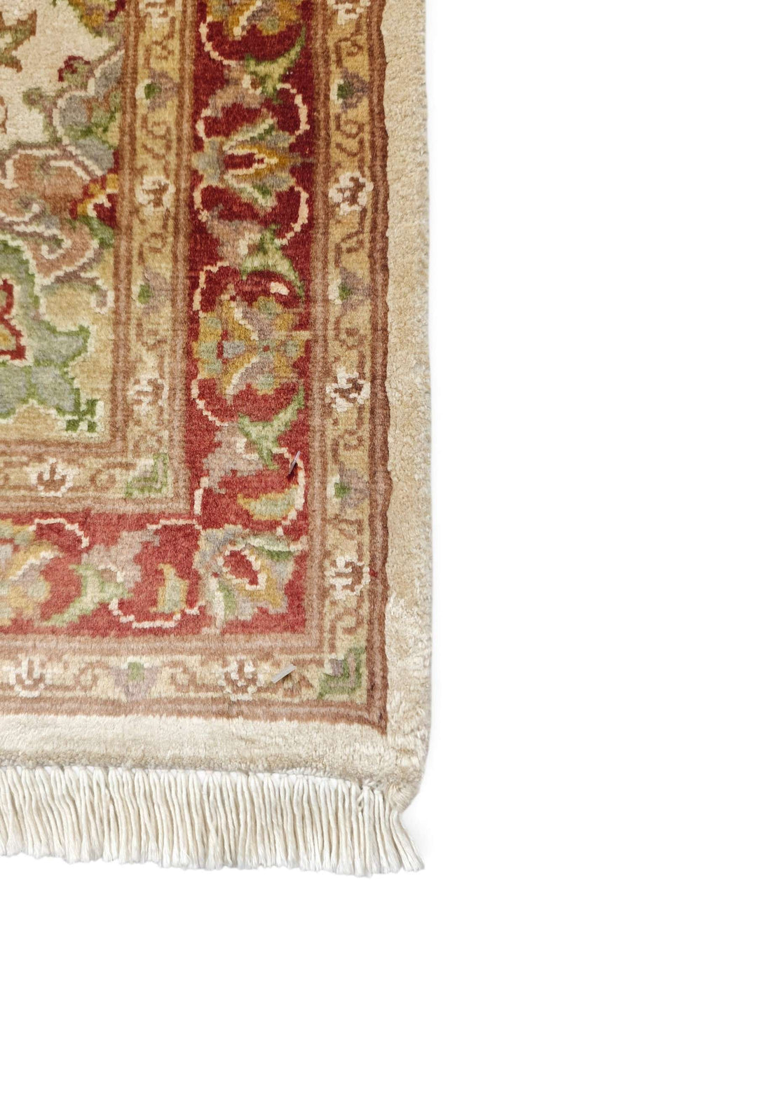 Hand-knotted ivory Tabriz rug with silk cloud band medallion