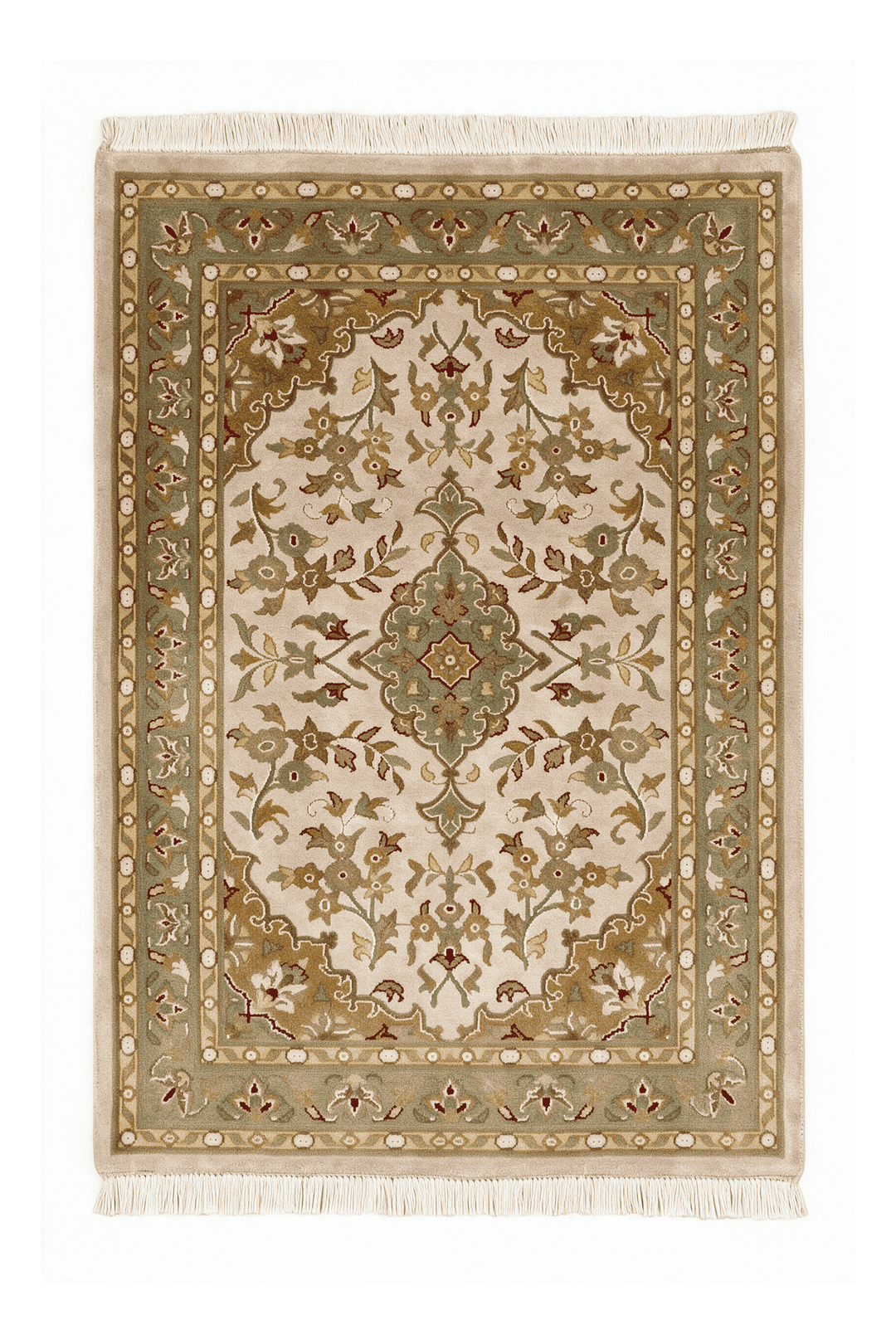 Blush and ochre medallion Tabriz rug in wool and silk, 62×94cm, entrance mat