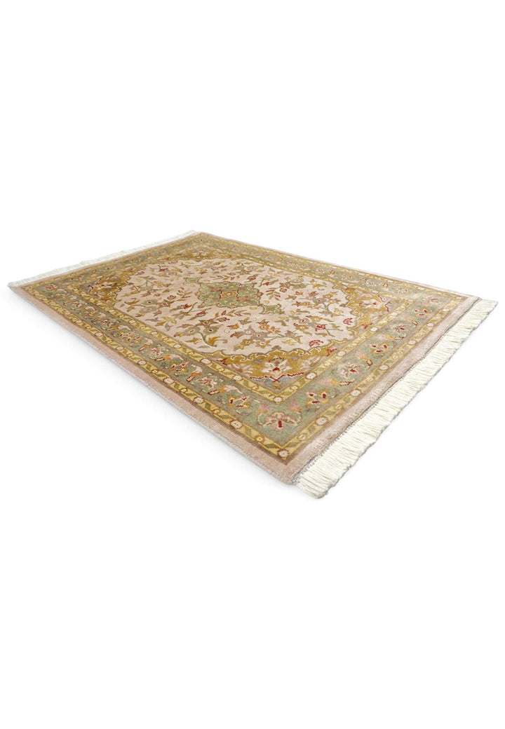 Wool and silk pile of blush ochre Tabriz rug, 62×94cm