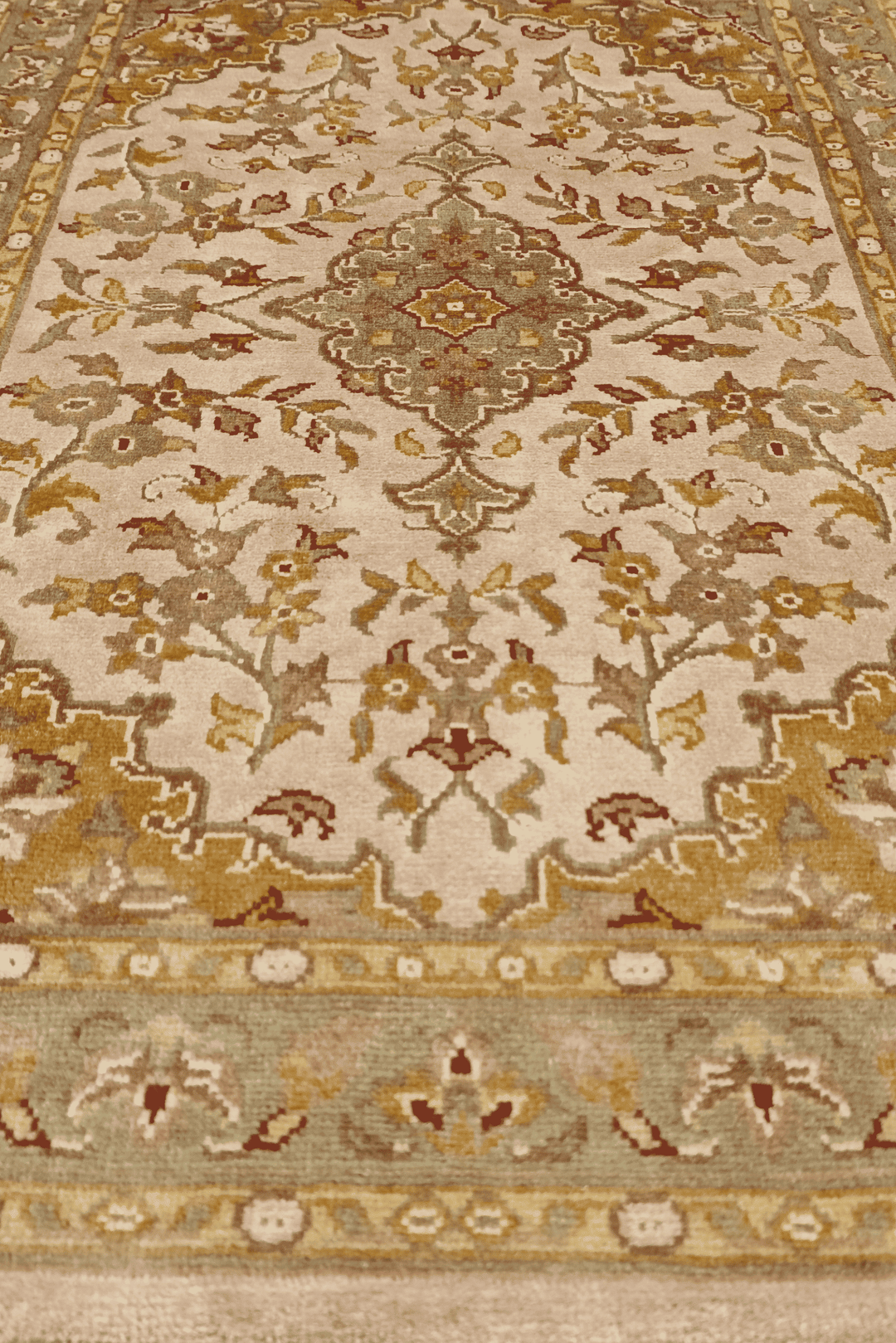 One-of-a-kind blush and ochre Tabriz design entrance mat
