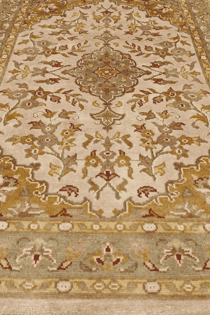 One-of-a-kind blush and ochre Tabriz design entrance mat