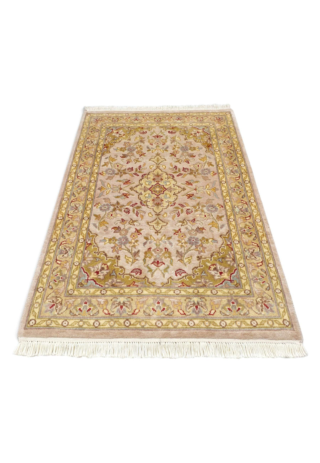 Border detail of blush olive Tabriz hand-knotted rug