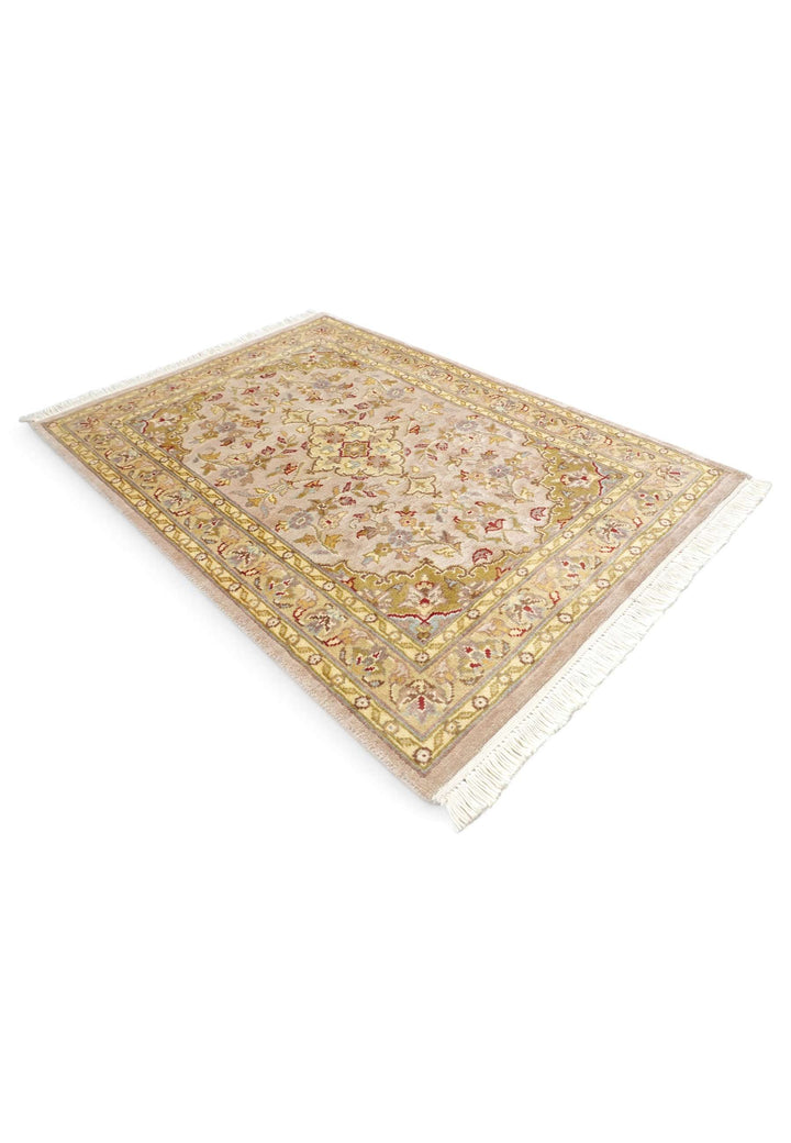 Blush olive gold Tabriz rug 63×92cm, entrance mat size