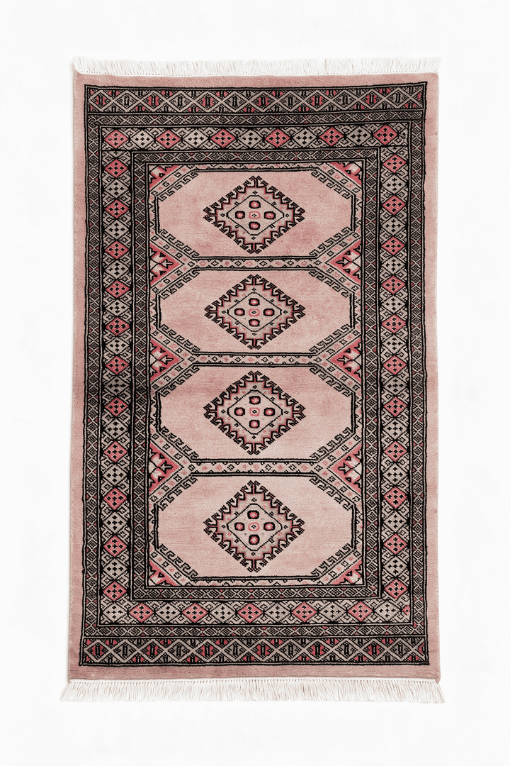 Antique Cream Pakistani Jaldar Rug, gul design, hand-knotted, 79×134cm
