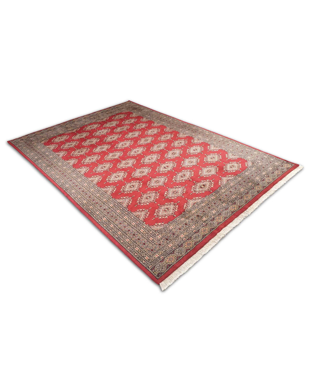 One-of-a-kind brick red and camel Pakistani Jaldar rug