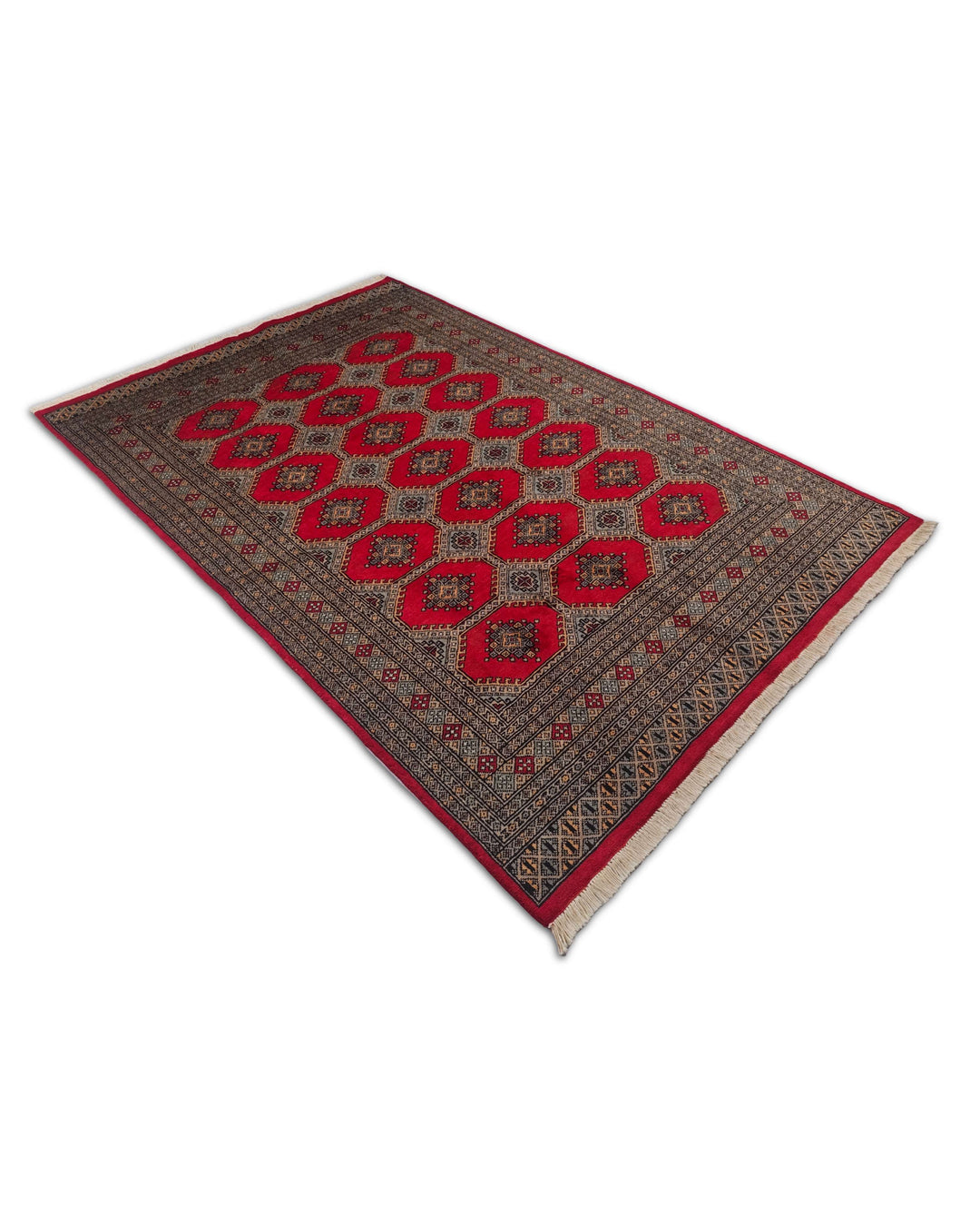 Bright red and sand Jaldar rug for a bedroom, 2 tatami