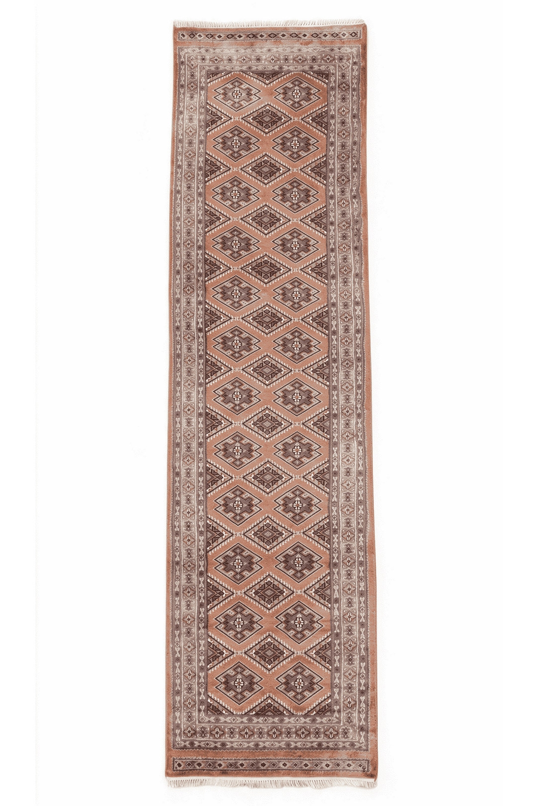 Salmon and mauve Jaldar alternating lattice runner, 77×242cm