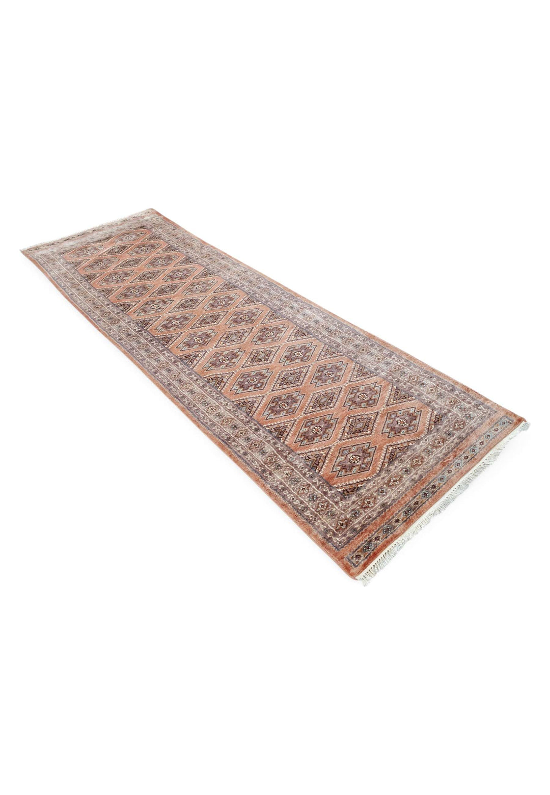 Salmon mauve Jaldar runner 77×242cm, Pakistani craftsmanship