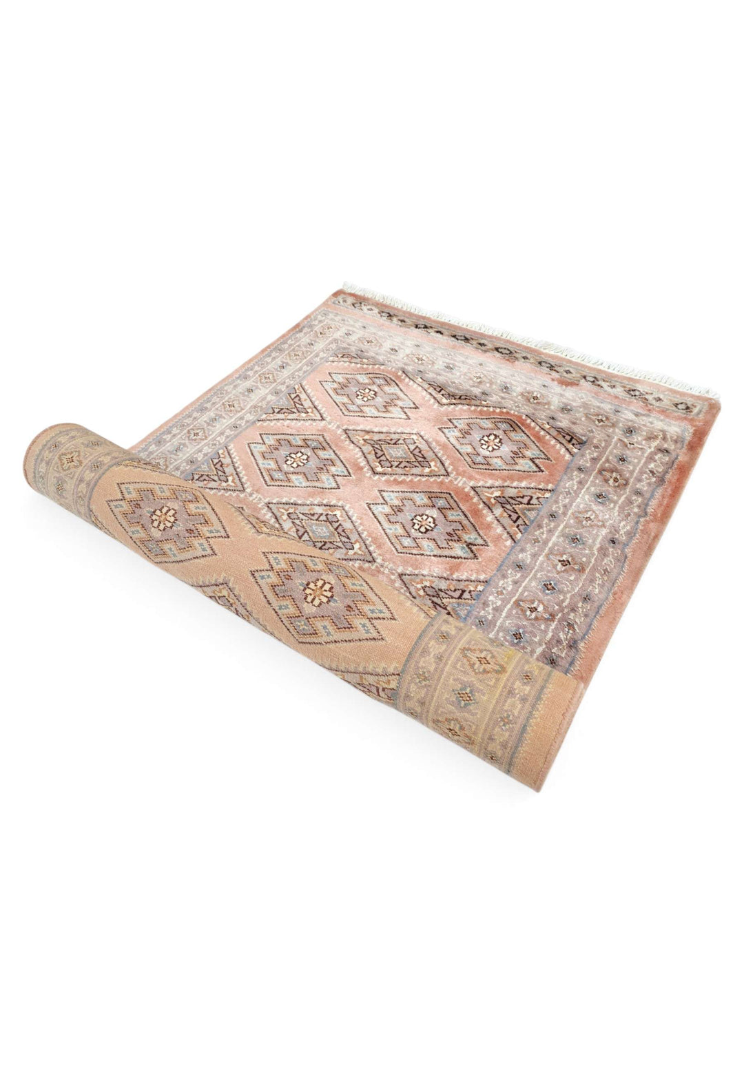 Salmon and mauve Jaldar runner for a hallway, 77×242cm