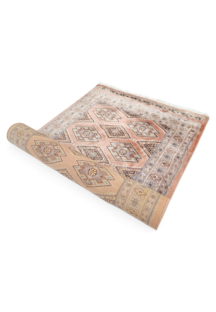 Salmon and mauve Jaldar runner for a hallway, 77×242cm