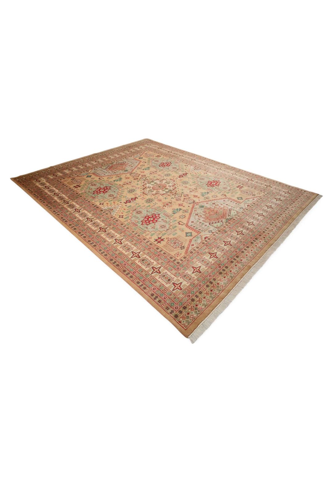Camel and coral Caucasian rug for a living room, 3 tatami