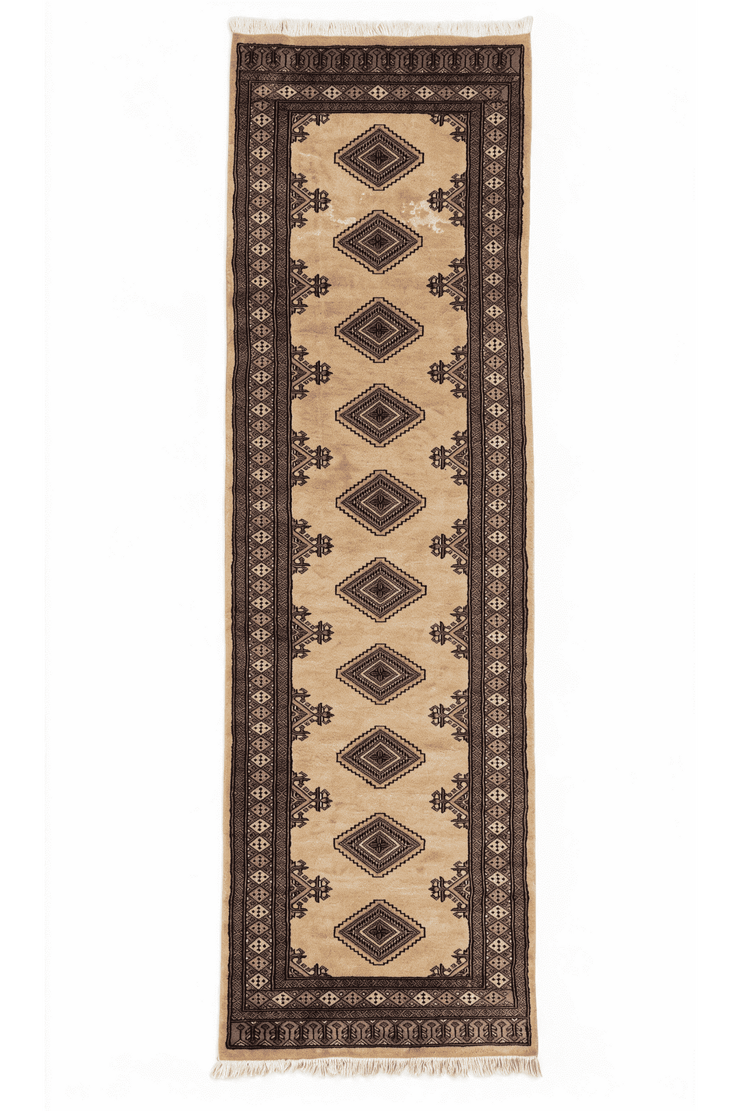 Camel and dusty rose Jaldar diamond medallion runner, 76×217cm