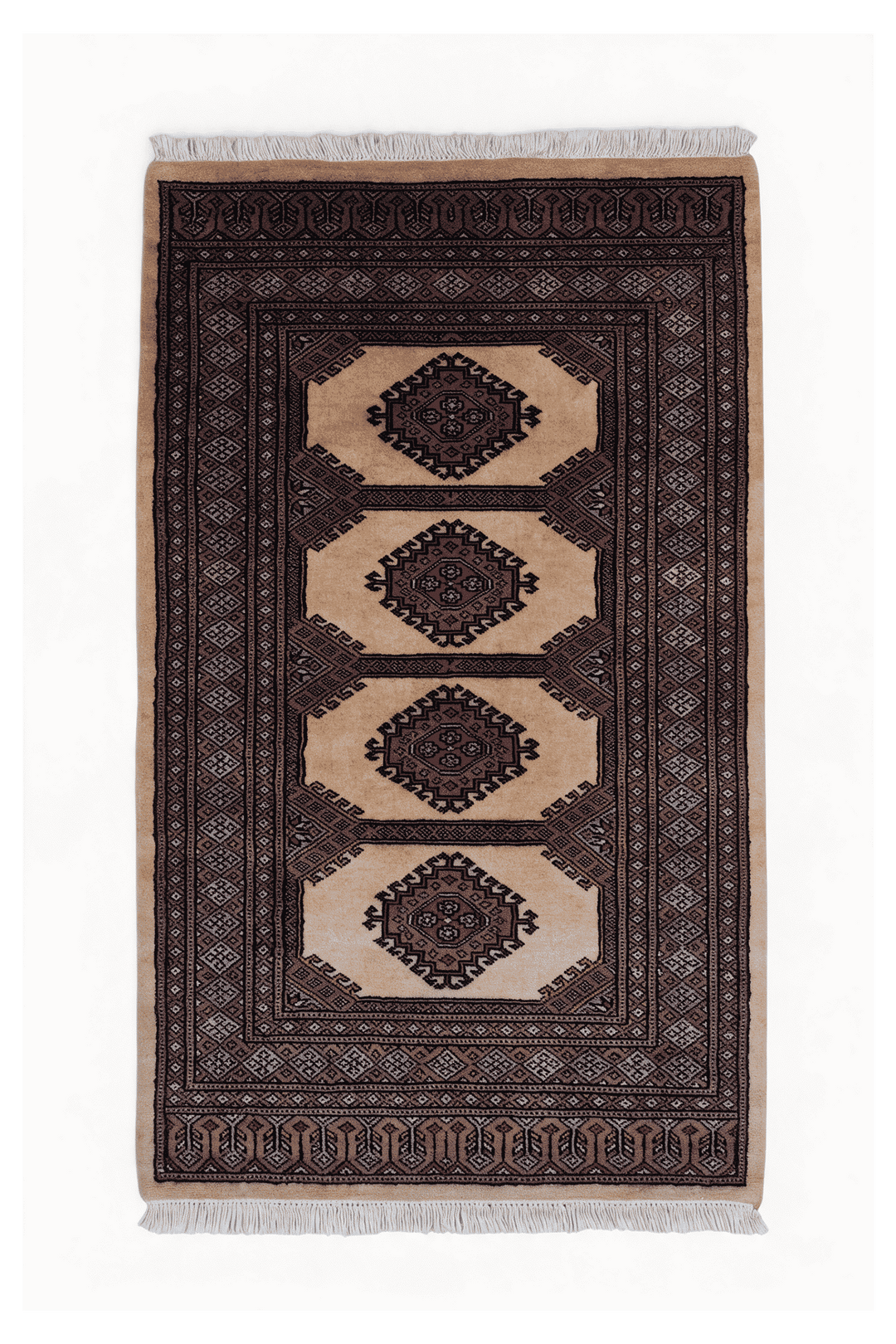 Camel Pakistani Jaldar Rug, gul design, hand-knotted, 80×115cm