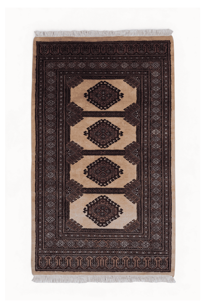 Camel Pakistani Jaldar Rug, gul design, hand-knotted, 80×115cm