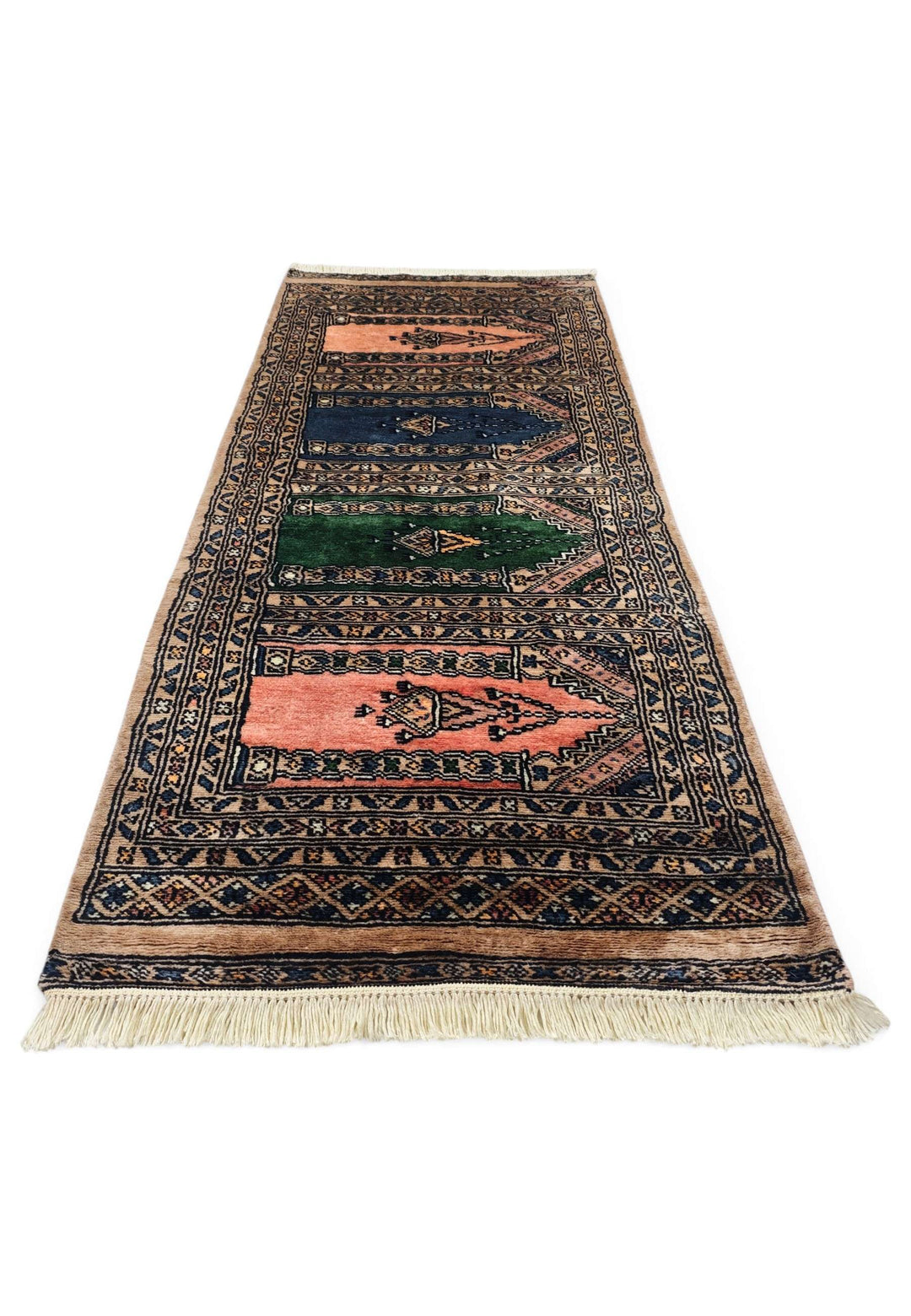 Border detail of camel saf hand-knotted Pakistani rug