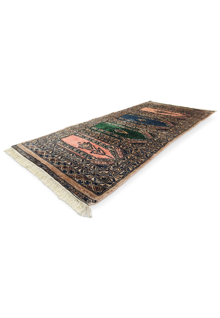 Hand-knotted wool pile of camel saf rug, 62×147cm