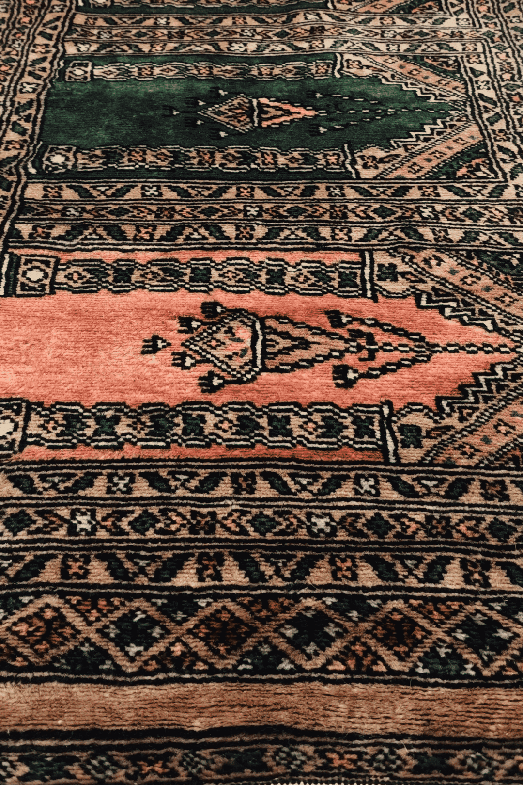 One-of-a-kind camel and salmon saf Pakistani entrance mat