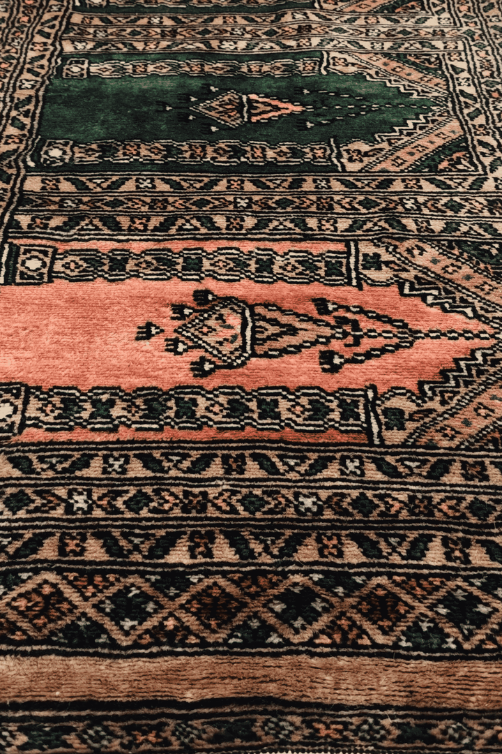 One-of-a-kind camel and salmon saf Pakistani entrance mat