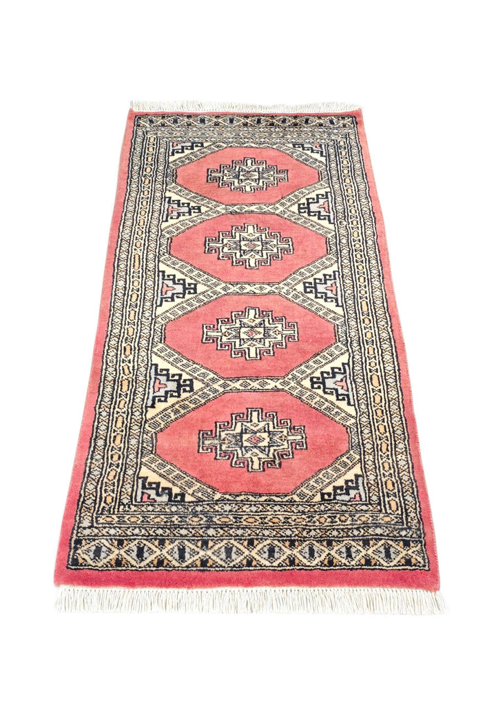 Hand-knotted wool pile of coral Jaldar rug, 62×126cm