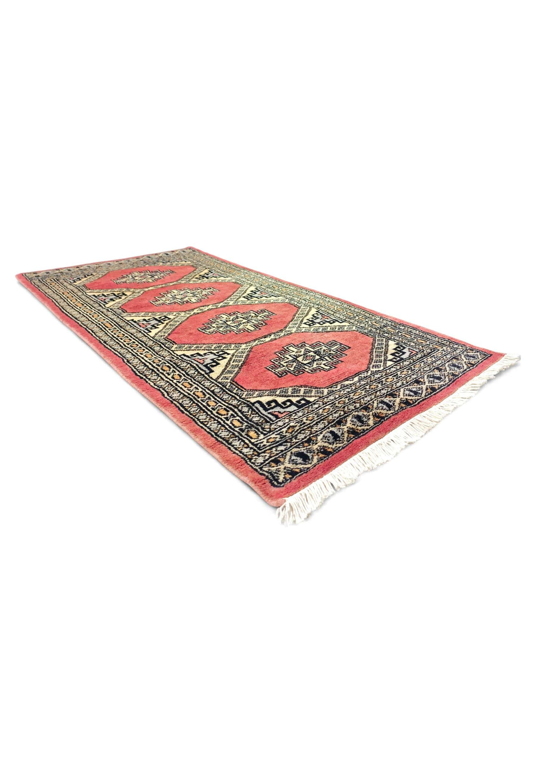 Coral and ivory Jaldar rug for an entrance, 62×126cm