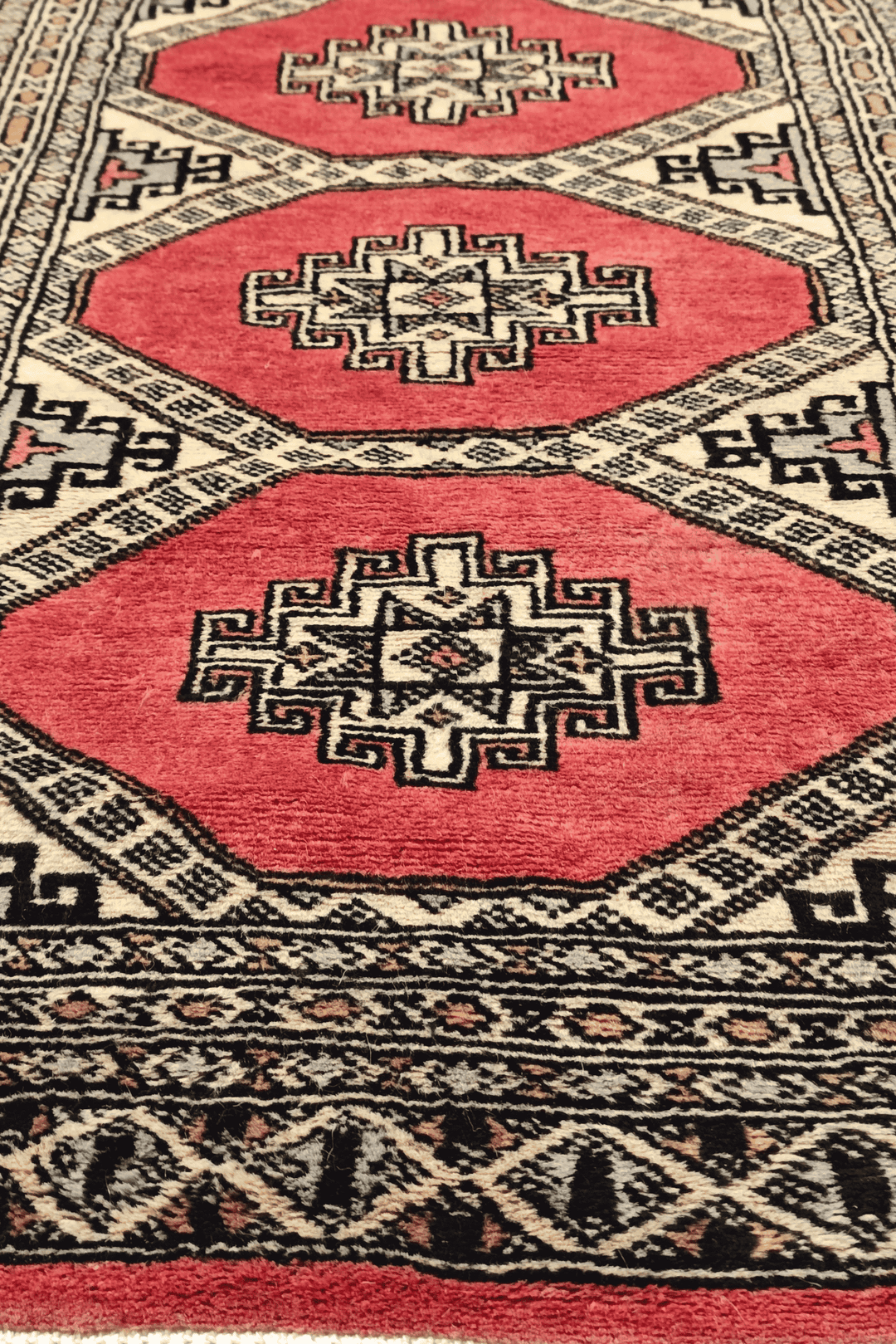 One-of-a-kind coral and ivory Pakistani Jaldar entrance mat