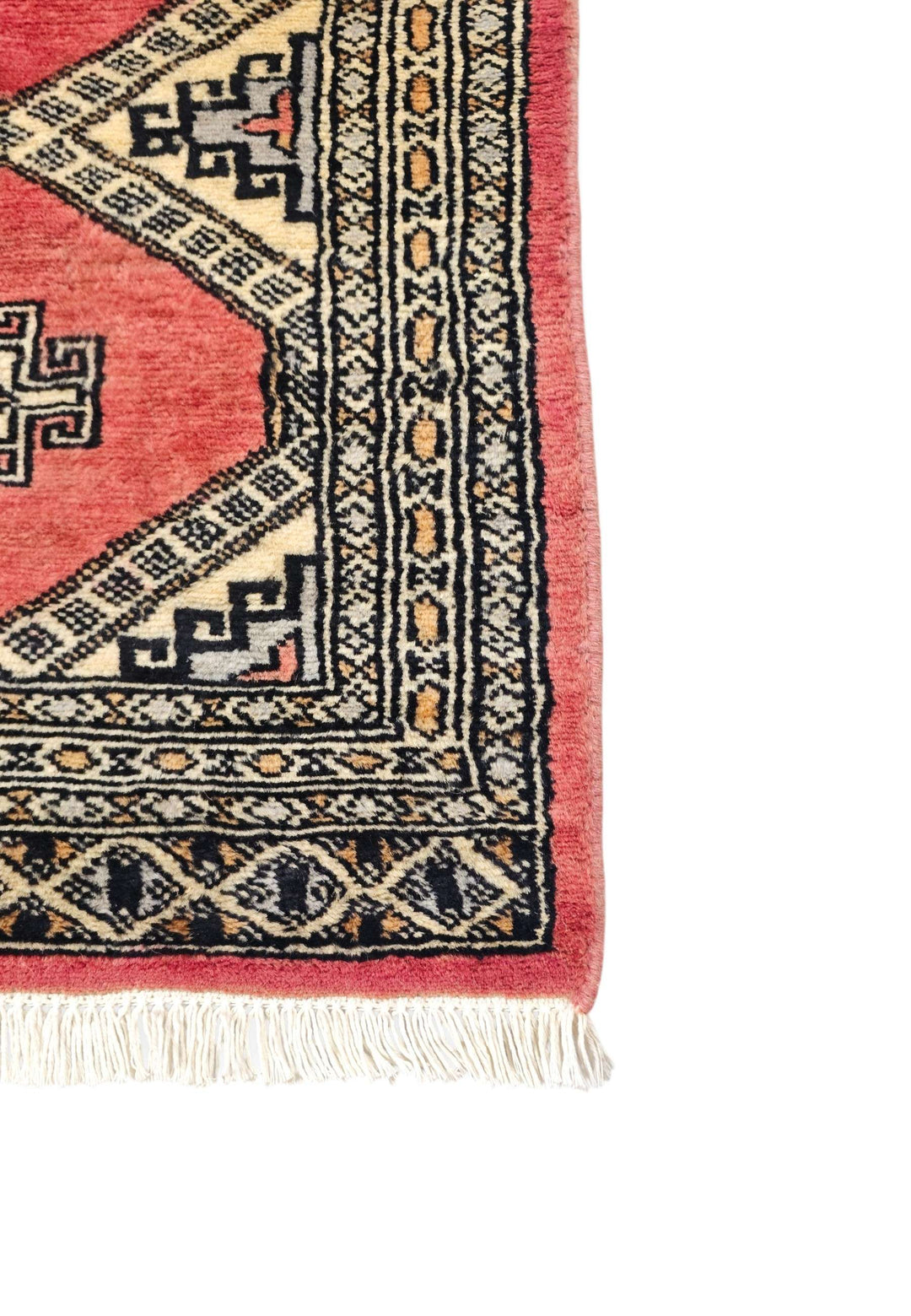 Hand-knotted coral Jaldar rug with diamond gül field