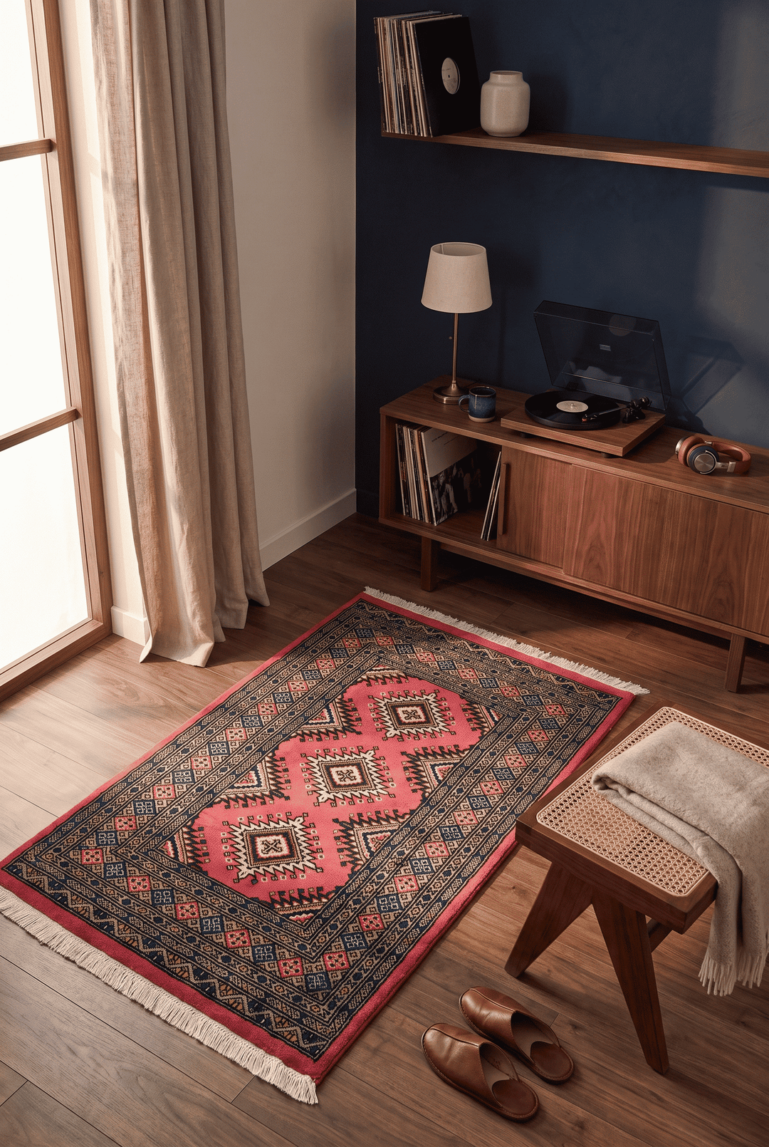 Coral Pakistani Jaldar Rug, hand-knotted, 80×121cm, photo 2