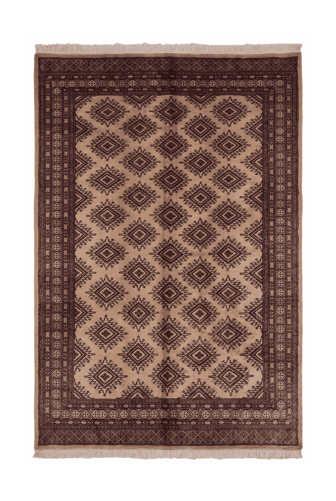 Cream and brown Jaldar stepped diamond rug, 153×245cm, 2 tatami