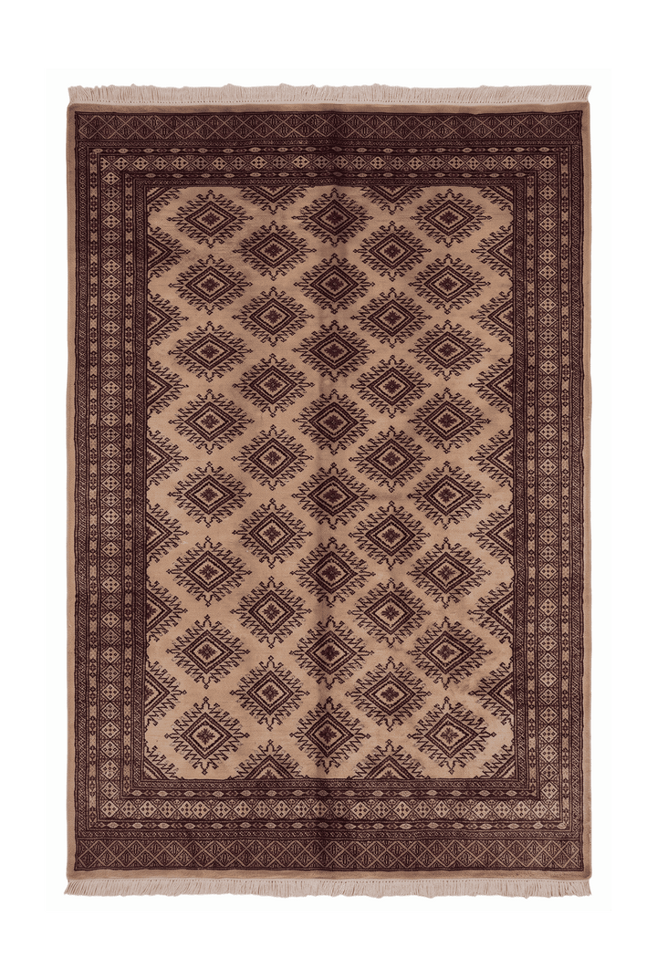 Cream and brown Jaldar stepped diamond rug, 153×245cm, 2 tatami
