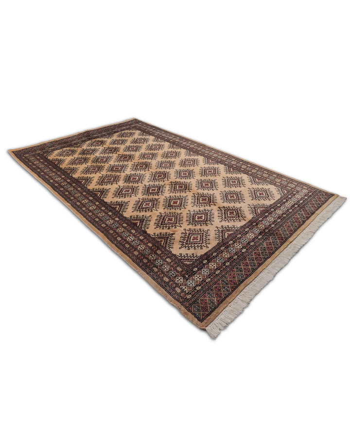 One-of-a-kind cream and brown Pakistani Jaldar rug