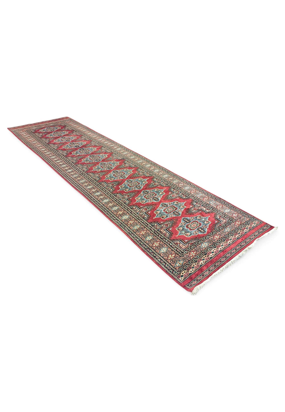 Crimson sea green Jaldar runner 78×296cm, Pakistani craftsmanship